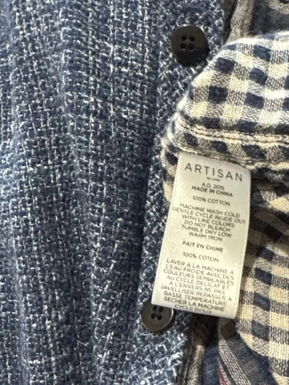 ANTHROPOLOGIE Artisan De Luxe Women L Button Shirt Flannel Plaid Mix Split Multi - Picture 5 of 6